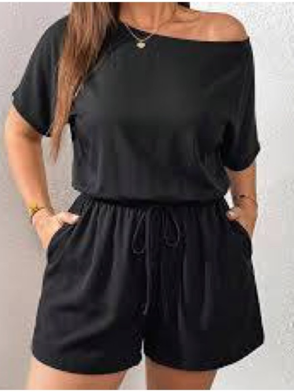 Pink Lily Black Off-Shoulder Short Romper
